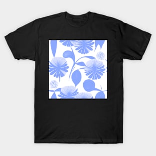 Blue and White Floral Pattern T-Shirt